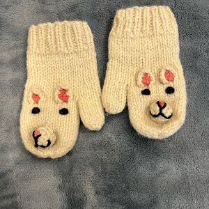 Adorable Cream Knit Animal Mittens for Kids 100% Alpaca Wool
